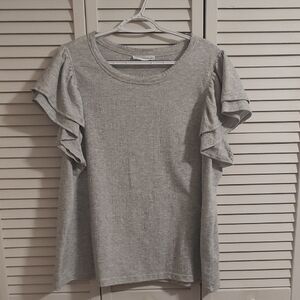 Jane and Delancey Light Gray Ruffle Sleeve Tee